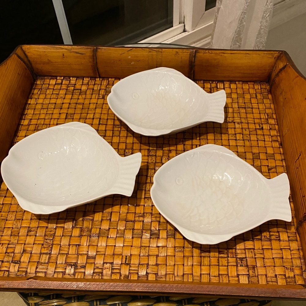 Cellar White Ware (For Macy’s) Set Of 3 Nautical Fish Salad Plates‼️PRICE DROP‼️